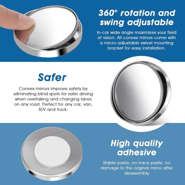 Cobee Car Blind Spot Mirror, 2pcs Adjustable HD Convex Glass Mirror Car Door Mirrors Automotive Exterior Mirrors Mirror for Blind Side Seamlessly Contours to Rear View Side Mirrors Peel & Stick - Image 4