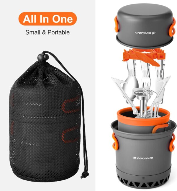 Odoland Upgraded Camping Cookware Set Outdoor Cooking Utensils Aluminium Camping Pot with Burner Mug Foldable Cutlery Mini Camping Stove for Outdoor Picnic Hiking - Image 7