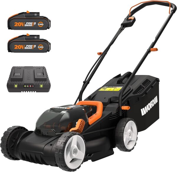 WORX 36V(40V MAX) 34cm Cordless Lawn Mower WG779E Push Mower, Cutting Height 20-70mm (6 Adjustment), 30L Grass Bag, Cutting Width Up to 280m², Powershare, 2 * 2.5Ah Battery, 1* Dual Port Charger - Image 2