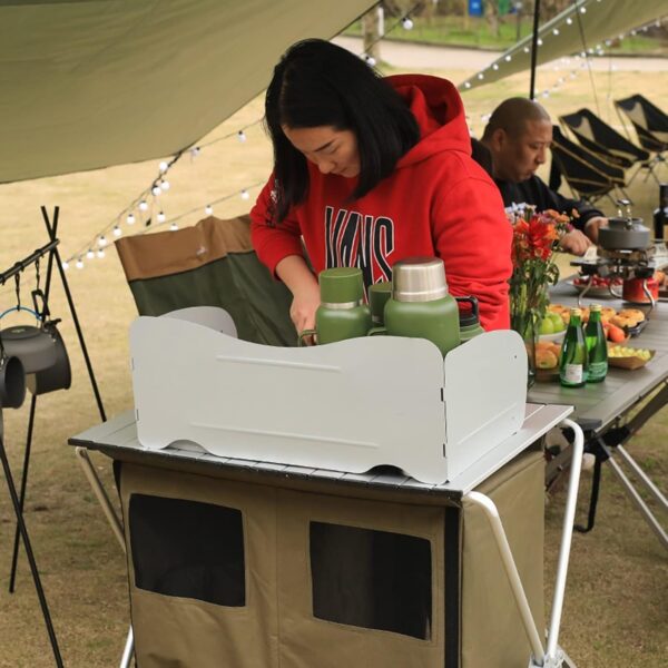 Outdoor Portable Folding Camp Kitchen Table, Lightweight folding aluminum cooking station with windshield, Cabinet storage for barbecue picnics - Image 4