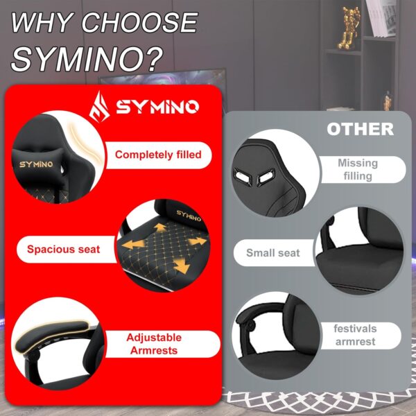 Symino Gaming Chair with Footrest, Computer Ergonomic Video Game Chair, Adjustable Swivel Task Chair with Lumbar Support, PC Chair, Office Chair PU Leather, Black - Image 8