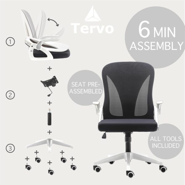 Tervo Model S | Folding Office Chair for Small Spaces | Gaming Chair for Adults & Kids | Ergonomic Mesh Computer Chair for Bedroom | Desk Chair for Home Work | (White & Black) - Image 5