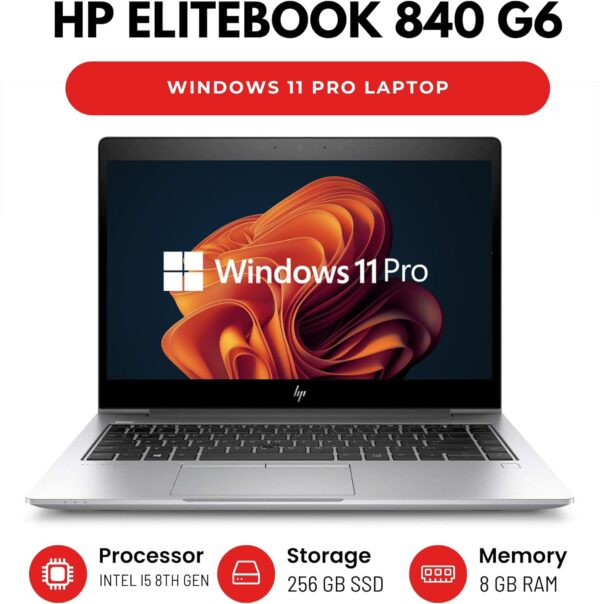 HP EliteBook 840 G6 14" Laptop - Intel Core i5 8th Gen CPU - 8GB RAM - 256GB SSD - Windows 11 Pro (Renewed) - Image 3