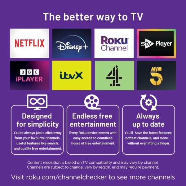 RCA Roku TV 24" Smart TV, 24 Inch HD TV with Apple TV+ BBC Netflix Freeview, DVB-T2/T Dolby Audio 3 x HDMI 1 x USB Port, Ideal Large Screen TV for Small Lounge or Kitchen - Image 5