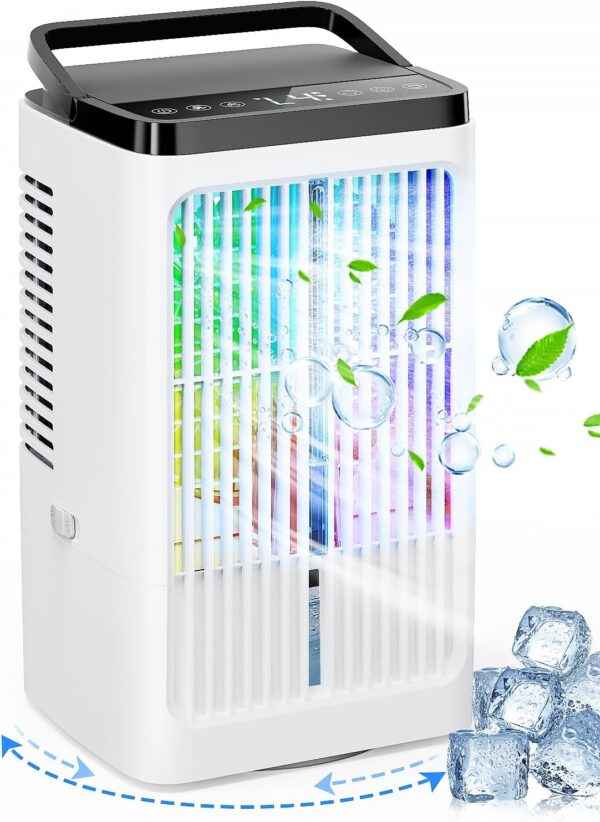 Portable Air Conditioner,CAIKEZI 4 in 1 Air Cooler,Mini Evaporative Cooler, 90° Oscillating Portable Mobile Air Conditioner with Night Light and Timer for Home & Office - Image 2