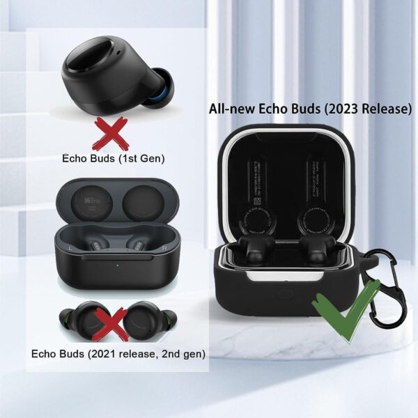 Miimall for Echo Buds 2023 Case with Anti-Lost Keychain, Premium Silicone Charging Box Cover Bumper Anti-Drop Support Wireless Charging Full Coverage Protective Cover for Echo Buds 2nd Gen-Black - Image 3