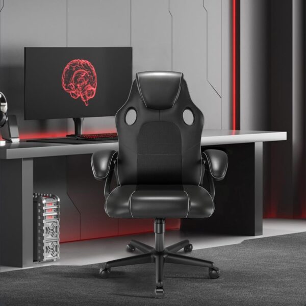 Play haha.Gaming chair Office Desk Swivel chair Computer Work chair Ergonomic Racing chair Leather PC gaming chair (Black) - Image 13