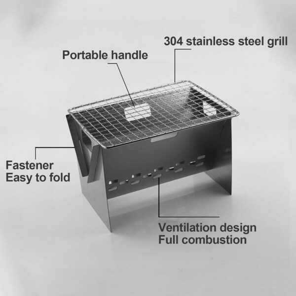 Portable BBQ Grill, Stainless Steel Portable Folding Charcoal BBQ Grill, Barbecue Tool for Outdoor Picnic Patio Backyard Camping Cooking - Image 4