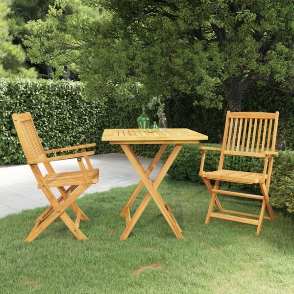 vidaXL Folding Garden Dining Furniture 3pcs Patio Table and Chairs Outdoor Dining Set Patio Solid Acacia Wood - Image 3