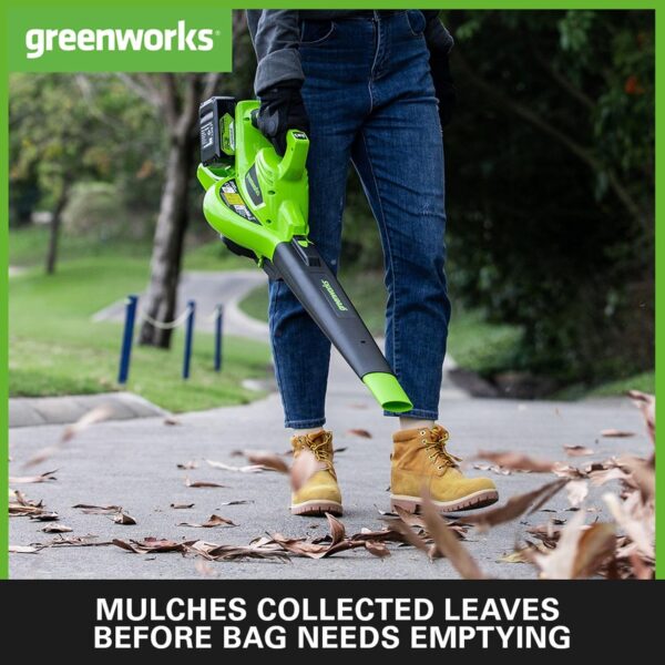 Greenworks 48V(2x24V) Cordless Leaf Blower and Vacuum with 45L Mulching Bag & Shoulder Strap, 322km/h ,9m³/min, Two 24V 4Ah Batteries & double Charger, 3 Year Guarantee GD24X2BVK4X - Image 7