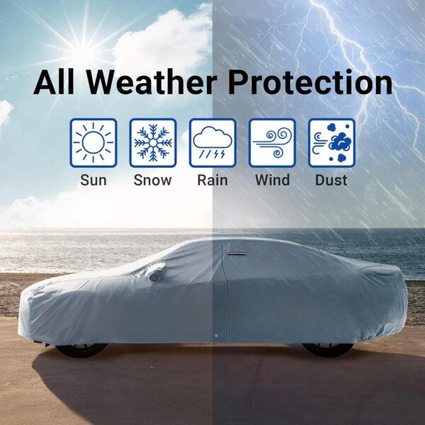 iCarCover 30-Layer Premium Sedan Car Cover Waterproof All Weather | Rain Snow UV Sun Hail Protector for Automobiles | Automotive Accessories | Full Exterior Indoor Outdoor Car Cover Fit (203"-207" L) - Image 9