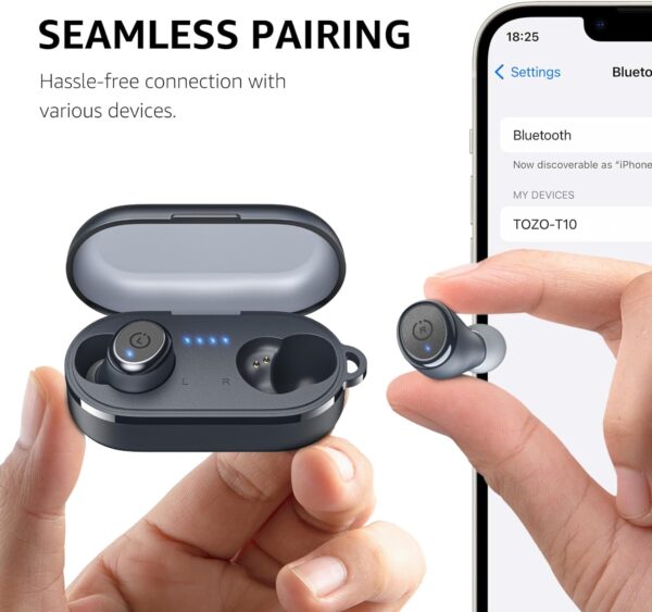 TOZO T10 Wireless Earbuds Bluetooth 5.3 Headphones, App Customize EQ, Ergonomic Design, 55H Playtime, Wireless Charging Case, IPX8 Waterproof Powerful Sound in-Ear Headset Blue(New Upgraded) - Image 9