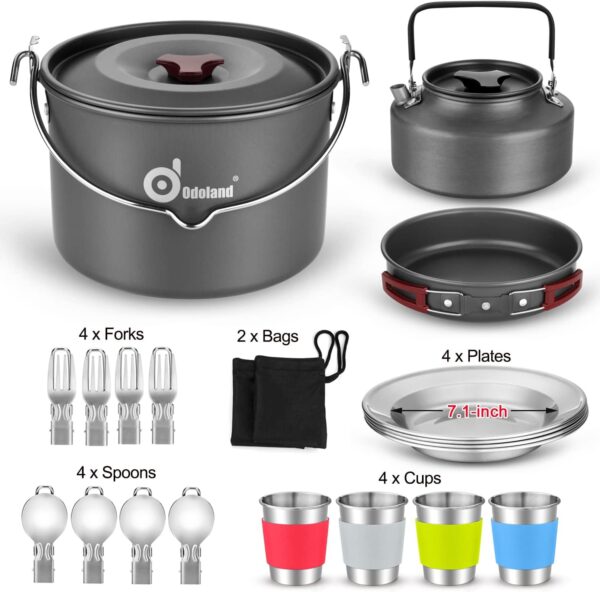 Odoland Camping Cookware Kit for 3-4 People Portable Stainless steel Cooking Set for Camping, Backpacking, Outdoor Cooking and Picnic - Image 3