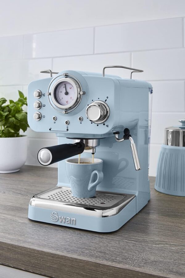 Swan SK22110BLN Retro Espresso Coffee Machine with Milk Frother, Steam Pressure Control, 1.2L Detachable Water Tank, 1100W, Retro Blue - Image 5