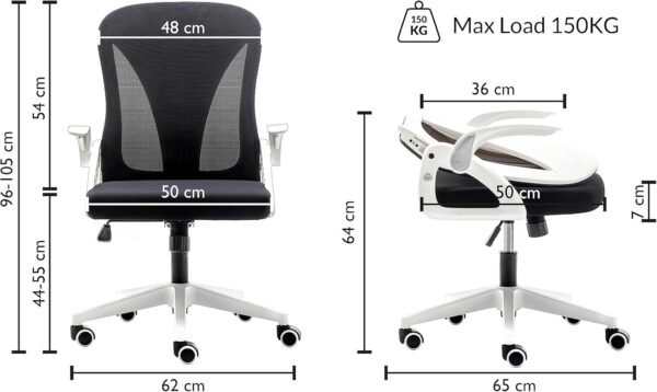 Tervo Model S | Folding Office Chair for Small Spaces | Gaming Chair for Adults & Kids | Ergonomic Mesh Computer Chair for Bedroom | Desk Chair for Home Work | (White & Black) - Image 4