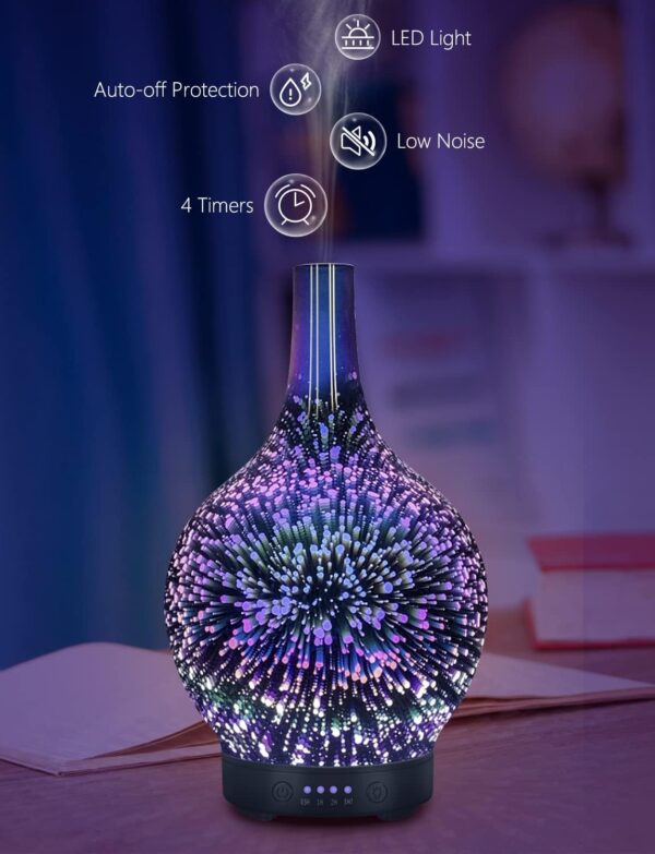 Essential Oil Diffuser Glass Aromatherapy Electric Ultrasonic Cool Mist Aroma Diffuser Scented Oil 3D Firework Diffusers, Whisper Quiet Waterless Auto Shut-Off for Home Office SPA Yoga 120ml - Image 8