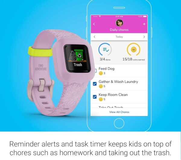 Garmin vivofit Jr.3 Fitness Tracker for Kids, Includes Interactive App Experience, Swim-Friendly, Up To 1-year Battery Life, Adjustable watch band, Lilac Floral - Image 7