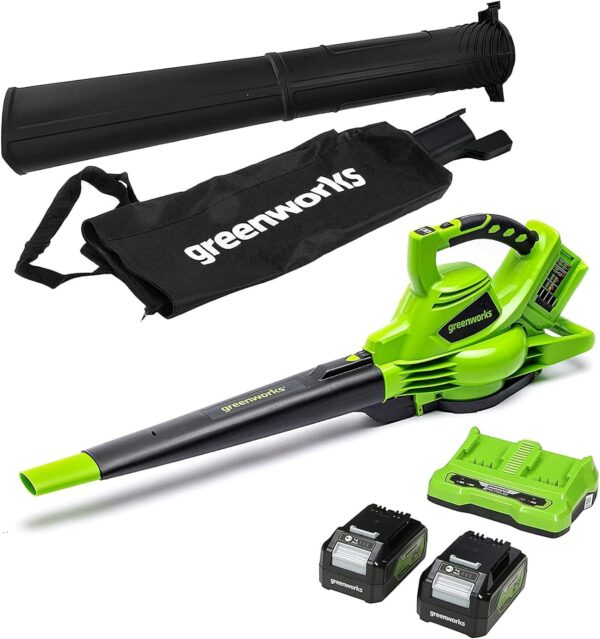 Greenworks 48V(2x24V) Cordless Leaf Blower and Vacuum with 45L Mulching Bag & Shoulder Strap, 322km/h ,9m³/min, Two 24V 4Ah Batteries & double Charger, 3 Year Guarantee GD24X2BVK4X - Image 2