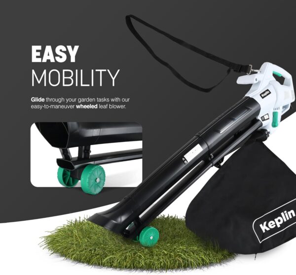 Keplin 3-in-1 Leaf Blower, Garden Vacuum & Mulcher - 3300W, 45L Collection Bag for Easy Clearing of Leafs, Debris & Waste in Garden, Patio & Drive with 12 Meter Cable, Shoulder Strap & Wheels - Image 6