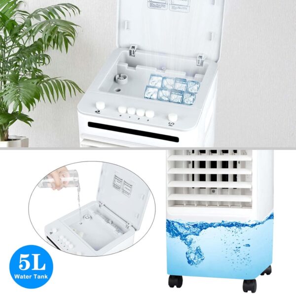 SONBION Evaporative Air Cooler, 4 In 1 Air Cooler Cool Fan Humidifier Air Purifier, Room Cooler with 4 Ice Trays, Evaporative Cooler for Home Office, Cooler Fan with Wheel, 5l Water Tank - Image 3