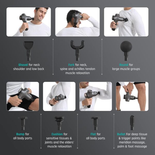 Mebak 3 Massage Gun Deep Tissue Percussion Muscle Massager Gun Handheld Electric Back Neck Massager for Body Athlete Pain Relief Super Quiet Portable Sport Massager with Brushless Motor 7 Head 5 Speed - Image 3