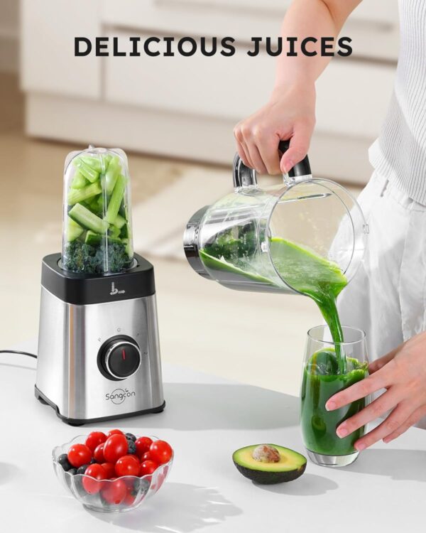 Sangcon Blenders for Kitchen and Food Processor Combo, 5 in 1 Jug Blender for Shakes and Smoothies,3 Speed Control with Pulse 500W for Ice, Fruit, Meat,Vegetable - Image 4