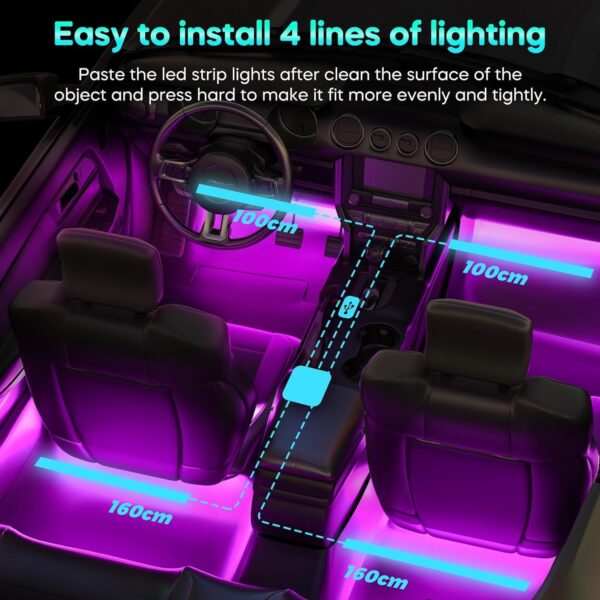 Winzwon Car LED Interior Lights, Gifts for Him Her, Car Accessories for Men Women, Car Strip Light with USB Port APP Control, Car Stuff Lighting Kits Decoration Atmosphere Lights - Image 6