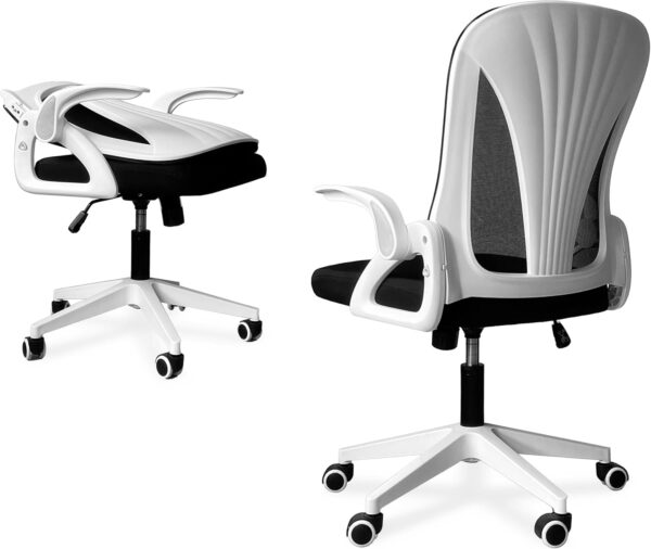 Tervo Model S | Folding Office Chair for Small Spaces | Gaming Chair for Adults & Kids | Ergonomic Mesh Computer Chair for Bedroom | Desk Chair for Home Work | (White & Black) - Image 2