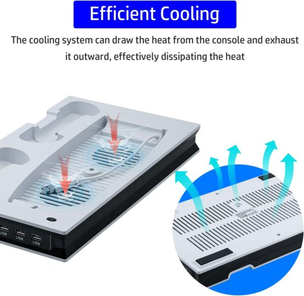 Mcbazel Vertical PS5 Cooling Charger Stand, Multifunctional LED Cooling Stand with Dual Controller Charging Station for PS5 Console UHD/Digitial Edition - White - Image 7