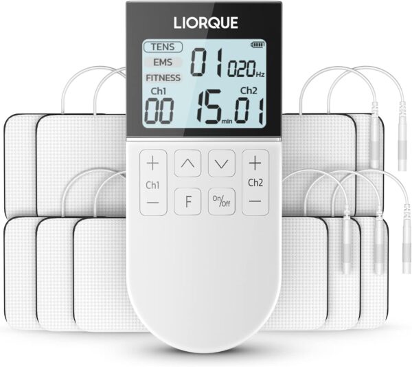 LIORQUE TENS Machine for Pain Relief, Dual Channel TENS Unit EMS Muscle Stimulator with 50 Modes, Rechargeable TENS with 10 TENS Machine Pads Replacement - Image 2