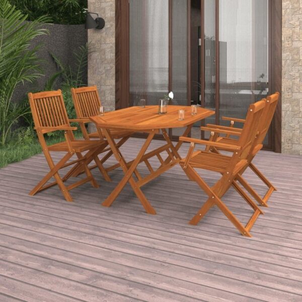 vidaXL Solid Acacia Wood Garden Dining Set 5 Piece Outdoor Patio Terrace Backyard Furniture Wooden Dining Dinner Table and Chair Seat - Image 3