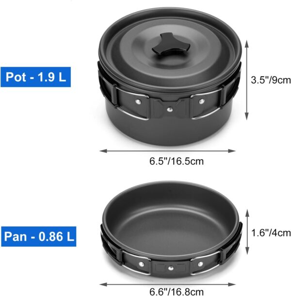 Odoland Camping Cooker Pan Set Aluminum Camping Cookware Kit for 2 People, Portable Outdoor Pot Pan Stove Kettle 2 Cups and Tableware - Backpacking Cookware for Picnic Trekking and Hiking - Image 4