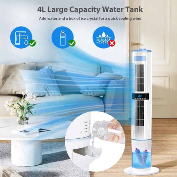 Aptorlty Mobile Air Conditioner, 43.3'' Tower Fan 65W Evaporative Air Coolers 1-24H Timer 60°/360° Oscillation 3 Mode/Speed 26.24ft/s Wind w/ 4 Ice Box Remote Control Cooler for Home/Kitchen/Office - Image 5