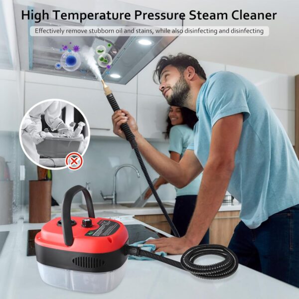 Steam Cleaners, 2500W Handheld Steam Cleaner, Handheld High Temp Portable Steamer Cleaning Machine with 3 Brush Heads, Steamer for Cleaning Grout Tile Car Living Room Kitchen Bathroom (Red) - Image 6