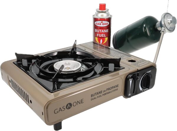 Gas ONE Propane or Butane Stove GS-3400P Dual Fuel Portable Camping and Backpacking Gas Stove Burner with Carrying Case Great for Emergency Preparedness Kit (Gold) - Image 2