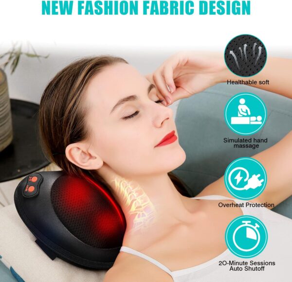 iKristin Back Neck Massager,Shiatsu Massage Pillow with Heat, Deep Tissue Kneading Massager for Shoulder,Back,Legs,Electric Back Massager,Massage at Home,Car - Image 4