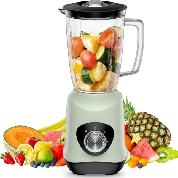 Jug Blender, Cosicosy Juice Blender with 1L BPA Free Jar, 500W Electric Blender Smoothie Maker with 2 Speed and Pulse Ice Crushing Mixer, 4 Sharp Stainless Steel Professional Kitchen Blender, Green - Image 2