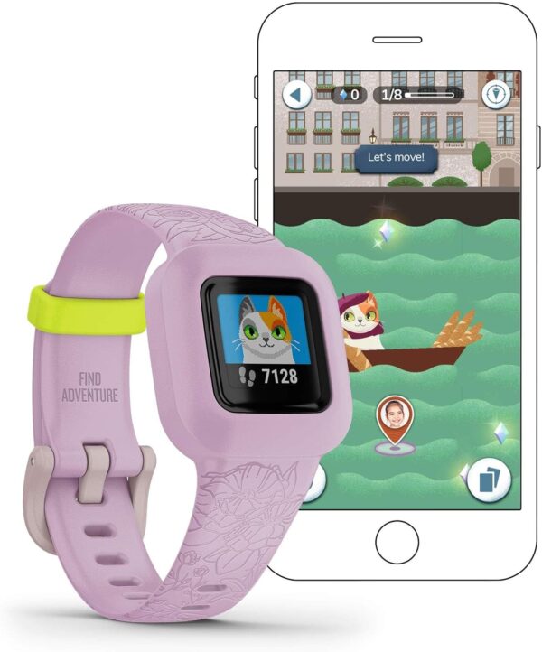 Garmin vivofit Jr.3 Fitness Tracker for Kids, Includes Interactive App Experience, Swim-Friendly, Up To 1-year Battery Life, Adjustable watch band, Lilac Floral - Image 3