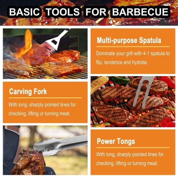 grilljoy 31PC Heavy Duty BBQ Grilling Accessories Grill Tools Set - Stainless Steel Grilling Kit with Storage Bag for Camping, Tailgating - Perfect Barbecue Utensil Gift for Men Women, Brown - Image 6