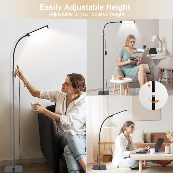 LED Floor Lamp Bright Floor Light, Dimmable Black Reading Floor Lamp, Adjustable Floorlamp,3 Color Temperatures LED Light Standing Lamps for Living Room Bedroom Office - Image 4