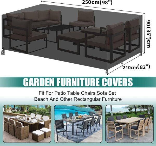 Garden Furniture Covers Waterproof, Patio Furniture Covers Waterproof Anti-UV Outdoor Furniture Covers with Handle Strap Drawstring Buckle for Garden Sofa Table Chair Set (250x210x90cm, Black) - Image 3