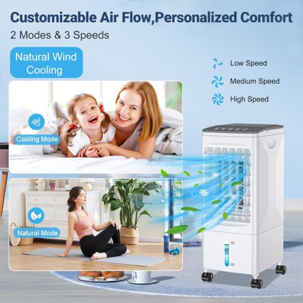 Raofuo Mobile Air Conditioner, 4 IN 1 Evaporative Air Cooler, Humidifier, Air Purifier, Fan 60W 3 Mode 7H Timer 60°/120° Oscillation 5.5L Water Tank w/Remote Control 3 Ice Box for Home/Office/Kitchen - Image 6