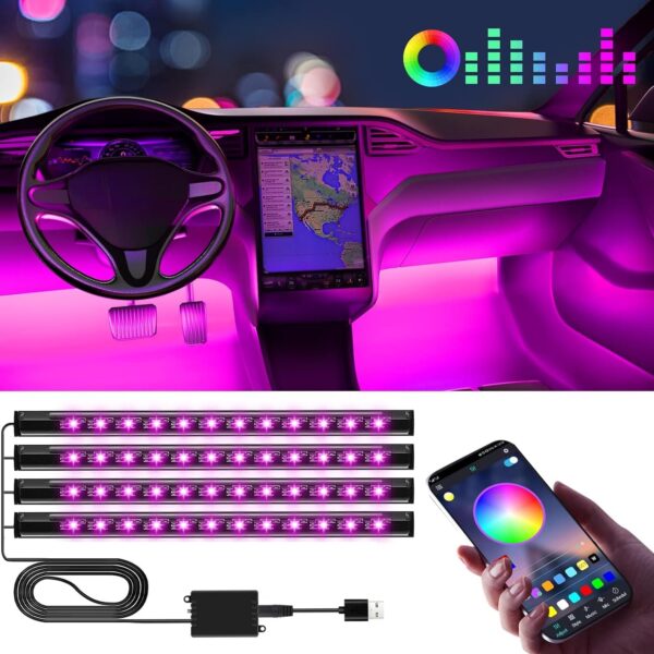 Winzwon Car LED Interior Lights, Gifts for Him Her, Car Accessories for Men Women, Car Strip Light with USB Port APP Control, Car Stuff Lighting Kits Decoration Atmosphere Lights - Image 2