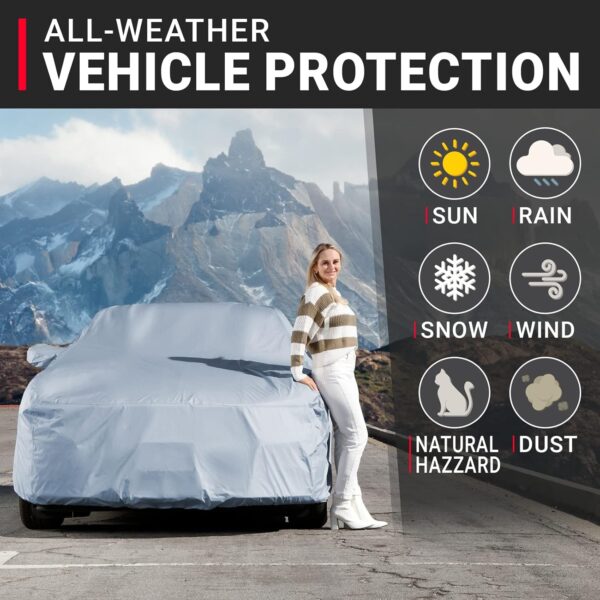 iCarCover 30-Layer Premium Sedan Car Cover Waterproof All Weather | Rain Snow UV Sun Hail Protector for Automobiles | Automotive Accessories | Full Exterior Indoor Outdoor Car Cover Fit (203"-207" L) - Image 3