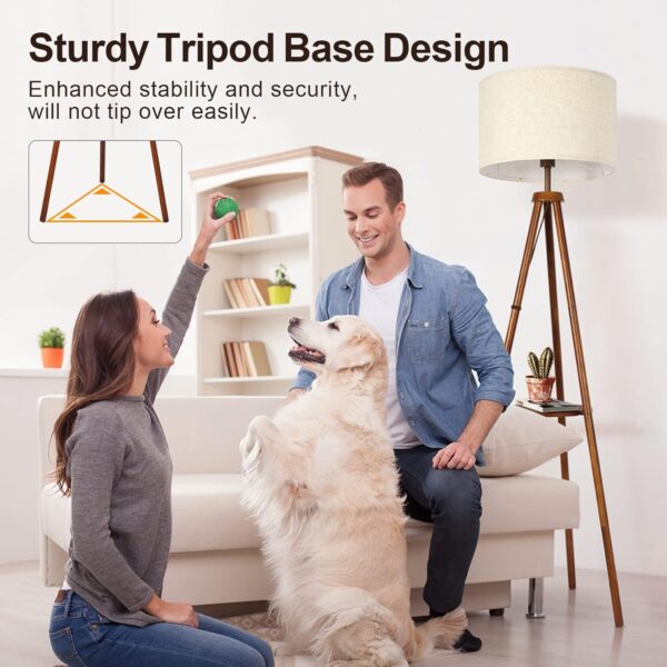 OUTON Solid Wooden Tripod Floor Lamp, Bulb Included, Standing Lamp with Remote Control, Dimmable & 4 Color Temperatures, 1H Timer, Floor Lamp with Storage Shelf Linen Shade for Living Room Bedroom - Image 7