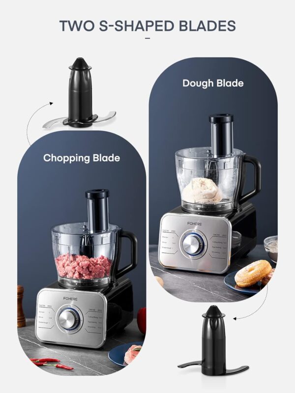 FOHERE Food Processor Multifunctional, 3-Speed Food Processor and Blender Combo with 3.5 L Bowl, 1.5 L Blender Jug, Simple Operation for Blending, Dicing, Slicing, Shredding, Mincing, and Pureeing - Image 4