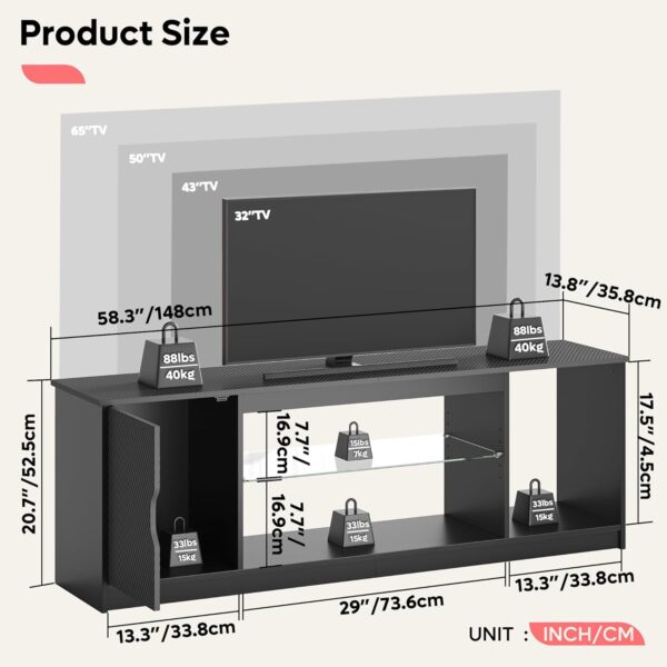 Bestier 148CM LED TV Stand for 55/60/65 Inch TVs Gaming Entertainment Center with Cabinet for PS5 Modern TV Cabinet with Adjustable Glass Shelves for Living Room Bedroom - Image 10