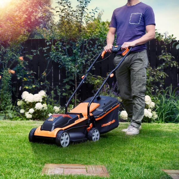 LawnMaster MX 24V 32cm Cordless Lawn Mower with 4.0Ah Battery and Fast Charger. With cut height adjust, rear roller and edging combs. For small lawns up to 150m2. Supplied with spare 32cm blade. - Image 5