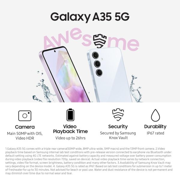 Samsung Galaxy A35 5G, Factory Unlocked Android Smartphone, 128GB, 6GB RAM, 2 day battery life, 50MP Camera, Awesome Iceblue, 3 Year Manufacturer Extended Warranty (UK Version) - Image 4