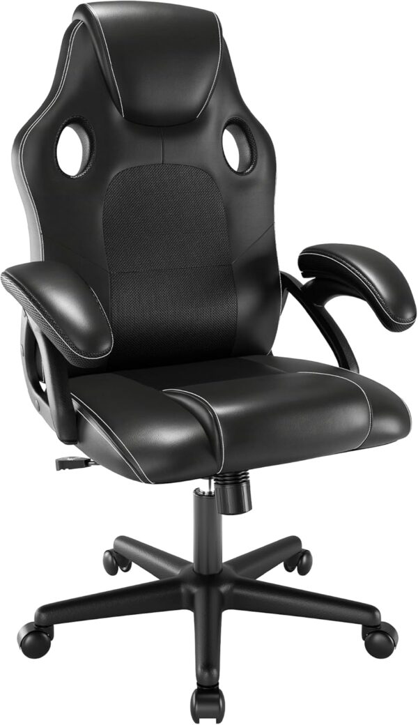 Play haha.Gaming chair Office Desk Swivel chair Computer Work chair Ergonomic Racing chair Leather PC gaming chair (Black) - Image 2